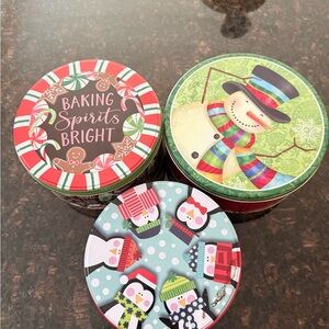 3 - Festive Holiday Cookie Tin Set - Red, Green, Blue
